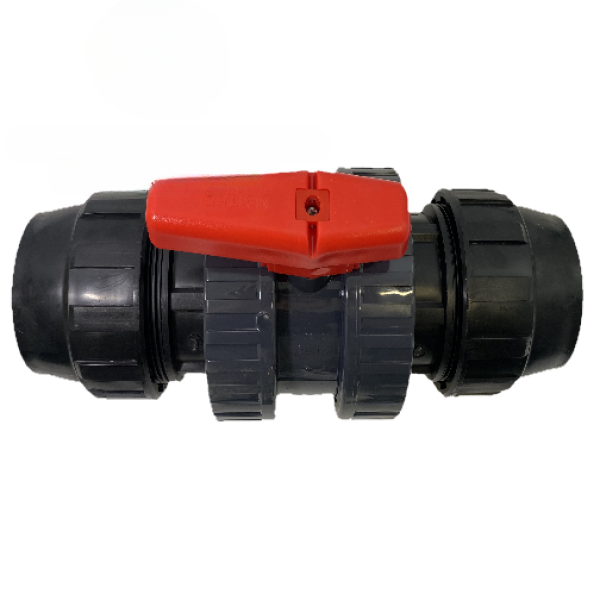 Preview: PP Kugelhahn aus Kunststoff für PE-Rohr 90 mm, Maße: 90 x 90 mm